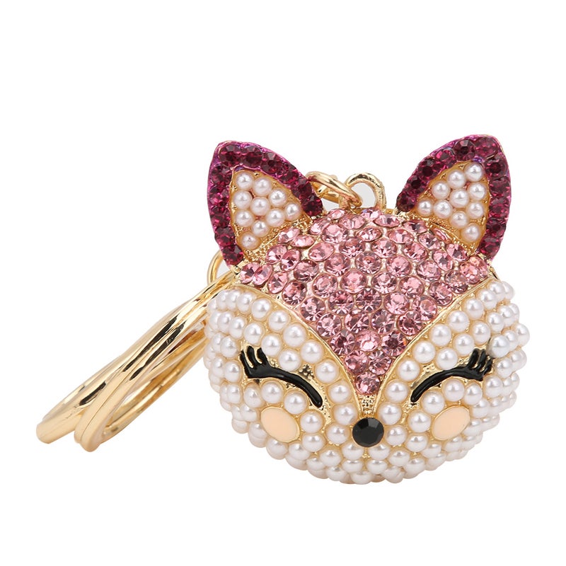 Fox Head Key Ring Pink Rhinestone Decorative Environmental Protective Electroplated Key Chain - Image 3
