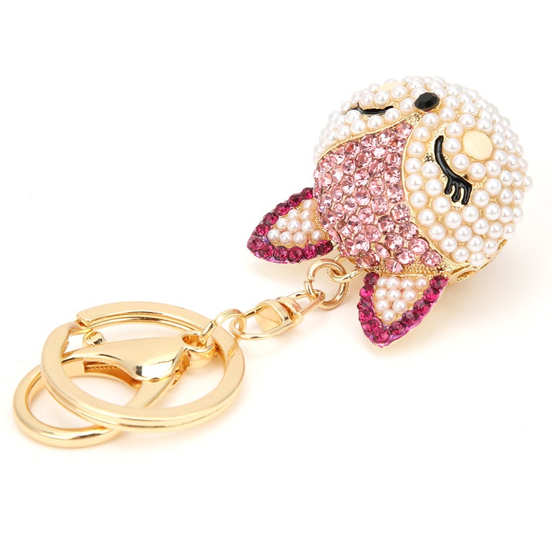 Fox Head Key Ring Pink Rhinestone Decorative Environmental Protective Electroplated Key Chain - Image 2