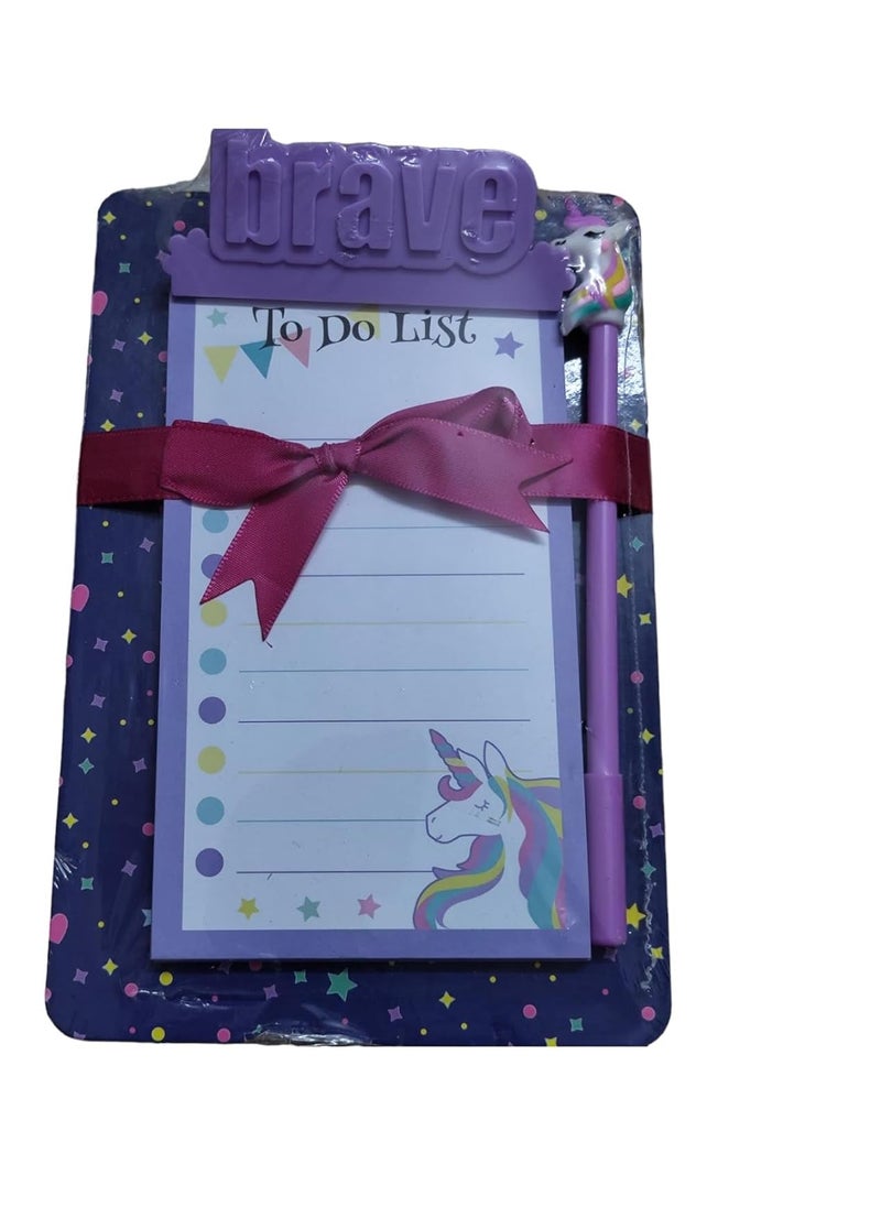 Generic MFH Colorful Unicorn Stationery A5 Clipboard Set with 50 Pages Writing Notepad and Pen for Kids and Children and Sank Book Combo  - Image 3
