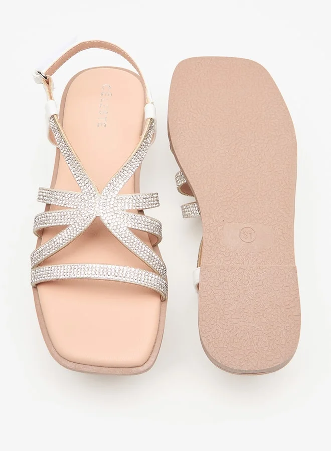 Celeste Girls Embellished Flat Sandals with Hook and Loop Closure