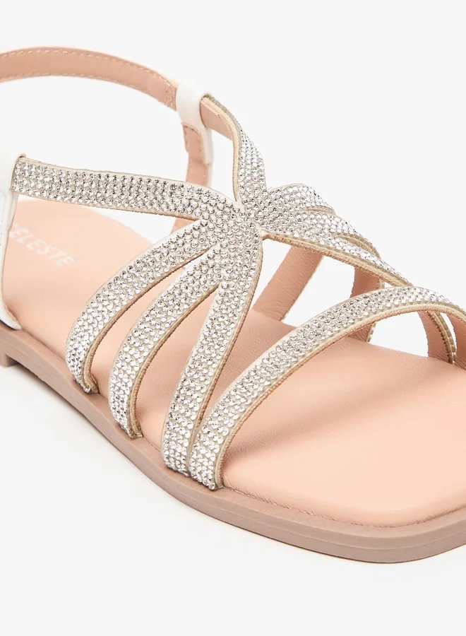 Celeste Girls Embellished Flat Sandals with Hook and Loop Closure