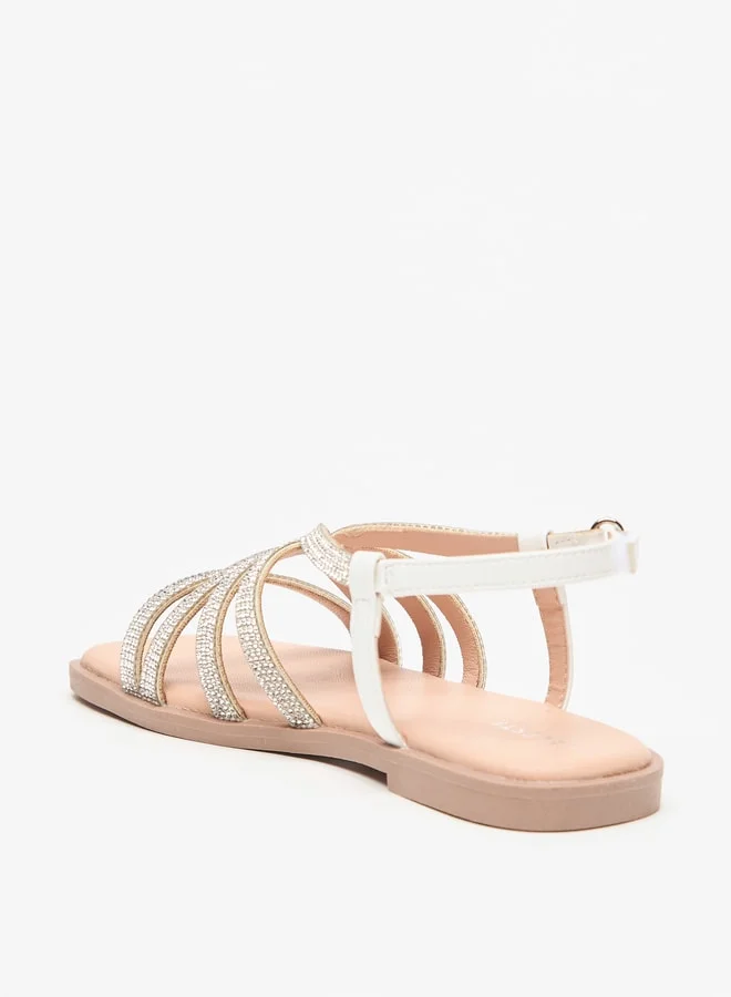 Celeste Girls Embellished Flat Sandals with Hook and Loop Closure