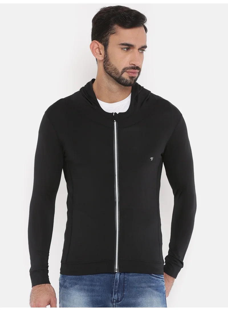 ذا انديان كراج كو Men Black Casual Slim Fit Solid Long Sleeves Bomber Jacket