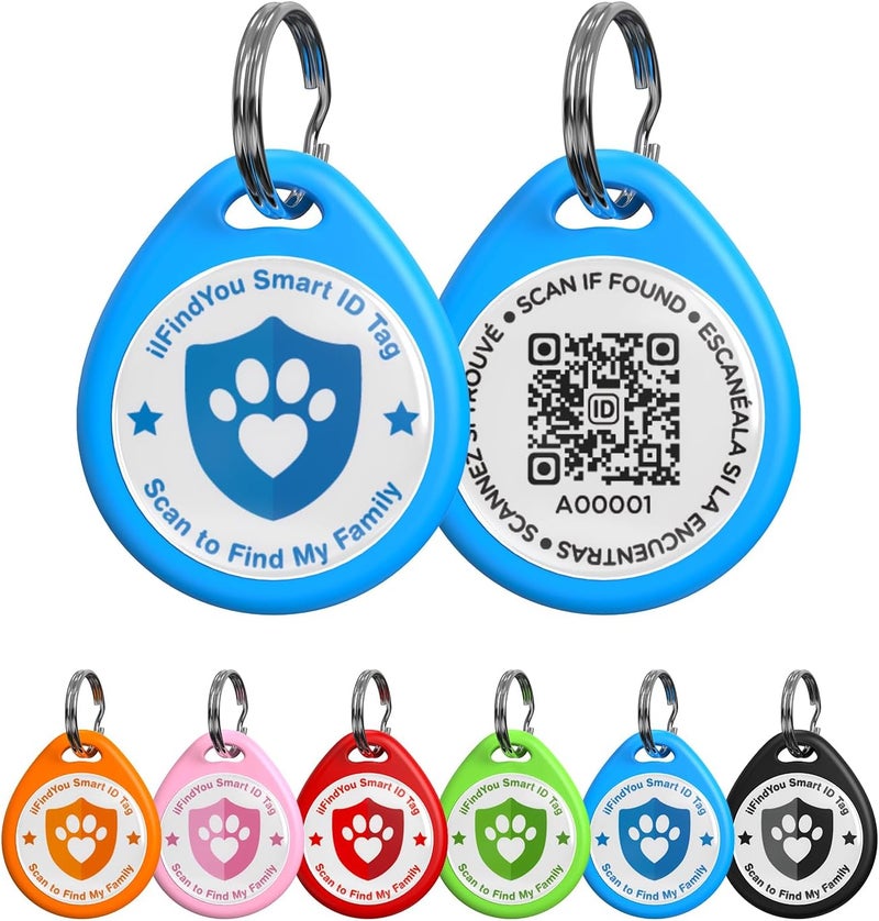 ILFINDYOU Dog Tags Personalized, QR Code Pet ID Tags for Dog Collar, Online Profile, Scan Location Alerts, Blue - Image 1