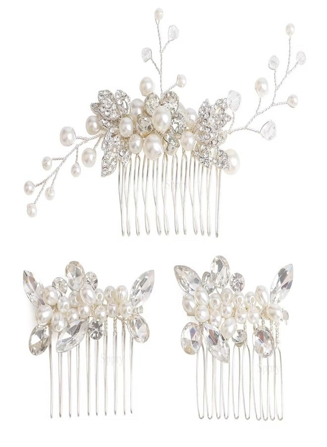 Sppry Bridal Hair Comb - Bendable Pearl Crystal Hair Accessory for Women at Wedding, Silver - Image 1