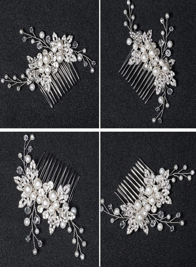 Sppry Bridal Hair Comb - Bendable Pearl Crystal Hair Accessory for Women at Wedding, Silver - Image 5
