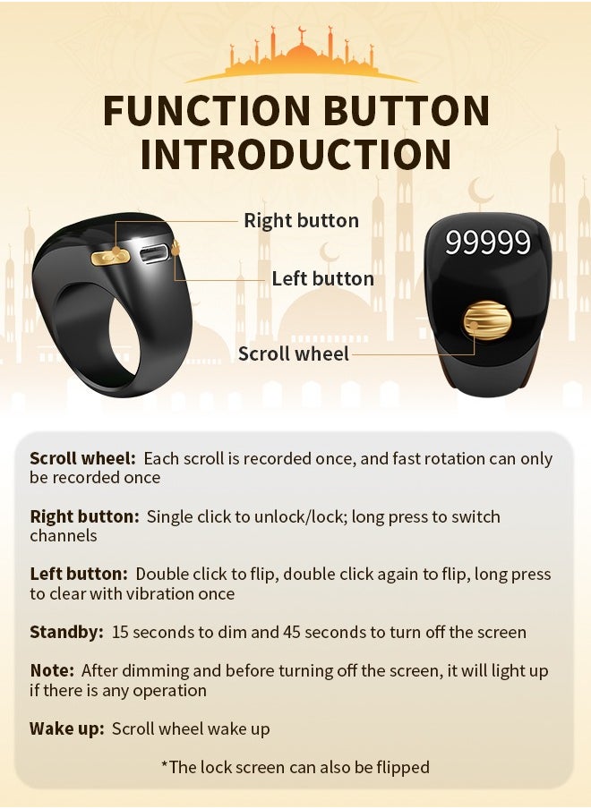 Generic - 99999 Count Tasbeeh Ring, Roller Smart Counter with Vibration Reminder and Automatic Counting, Adjustable Ring, Perfect for Men and Women - Image 1