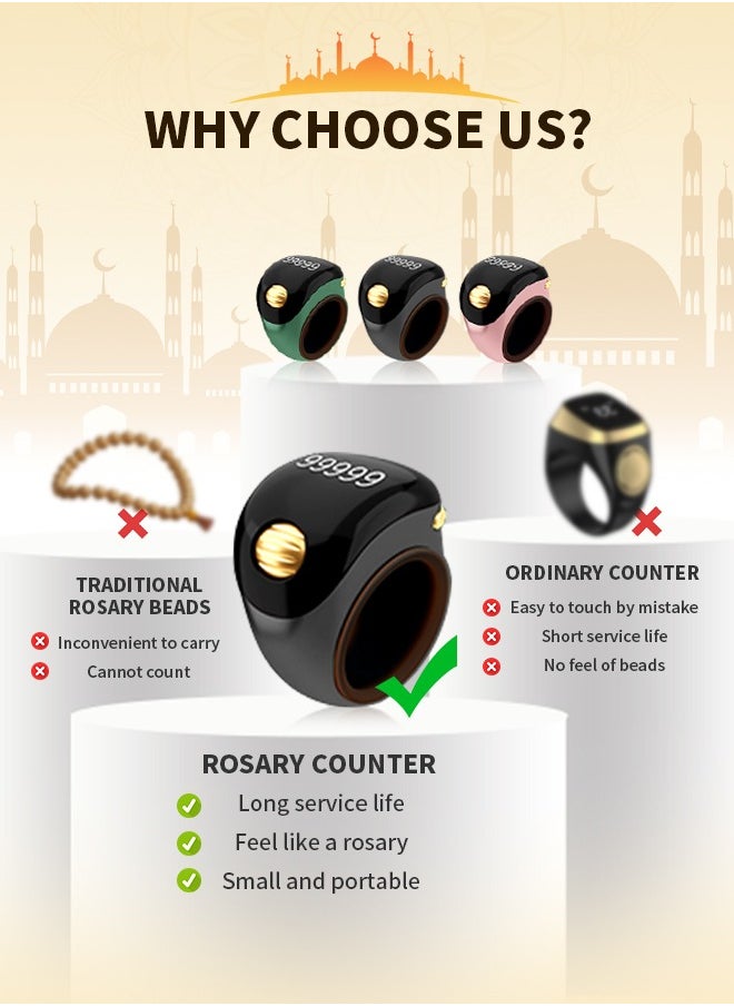 Generic - 99999 Count Tasbeeh Ring, Roller Smart Counter with Vibration Reminder and Automatic Counting, Adjustable Ring, Perfect for Men and Women - Image 1