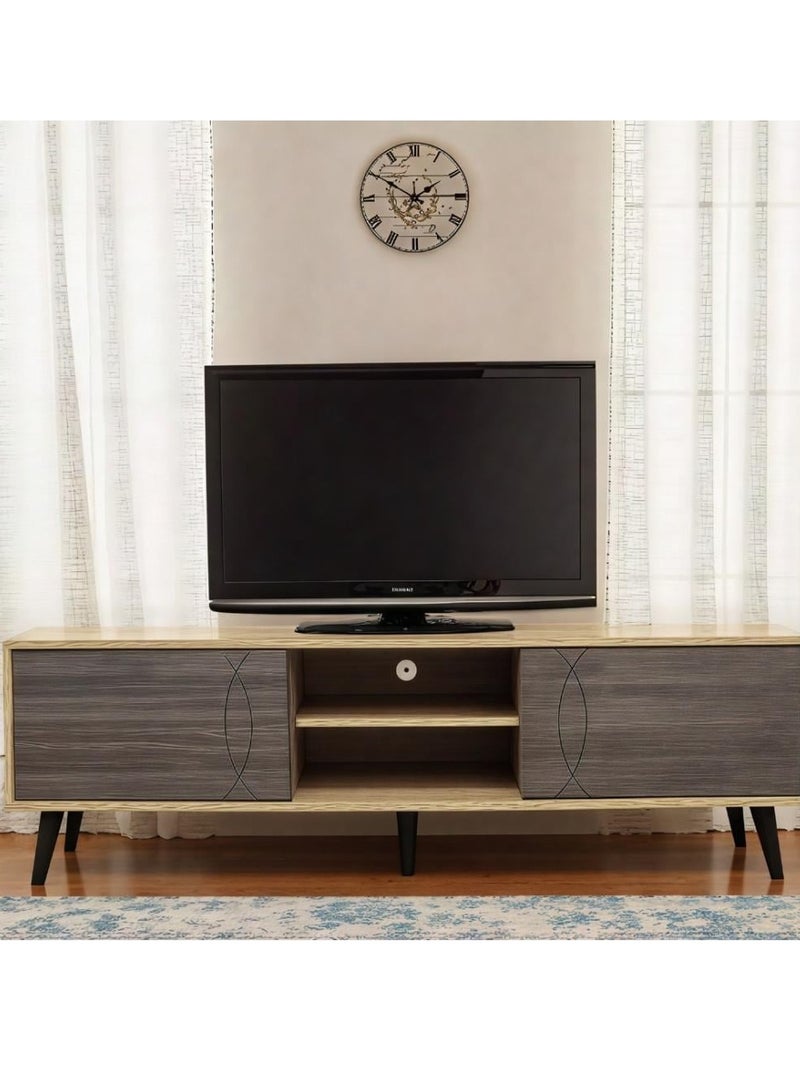 l'elefante Modern Wooden TV Stand for 65 Inch TV – MDF Entertainment Console Table with Cabinets & Shelves – Living Room Media Storage Unit – Cable Management – Stylish Minimalist TV Unit for Home, Bedroom or Office - Image 1