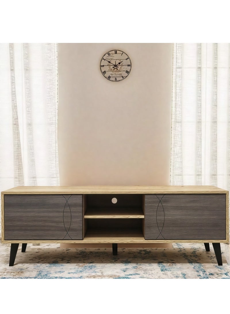 l'elefante Modern Wooden TV Stand for 65 Inch TV – MDF Entertainment Console Table with Cabinets & Shelves – Living Room Media Storage Unit – Cable Management – Stylish Minimalist TV Unit for Home, Bedroom or Office - Image 2