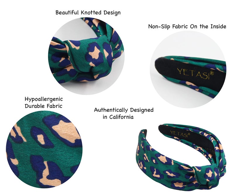 YETASI Leopard Satin Headbands for Women Designer Wearable All Day Head bands for Women's Hair are Chic. Green Knotted Headband is a Fashion Top Knot Cheetah Head band Girl - Image 4