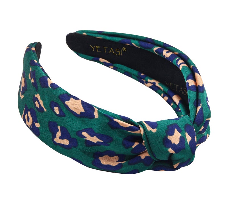 YETASI Leopard Satin Headbands for Women Designer Wearable All Day Head bands for Women's Hair are Chic. Green Knotted Headband is a Fashion Top Knot Cheetah Head band Girl - Image 1