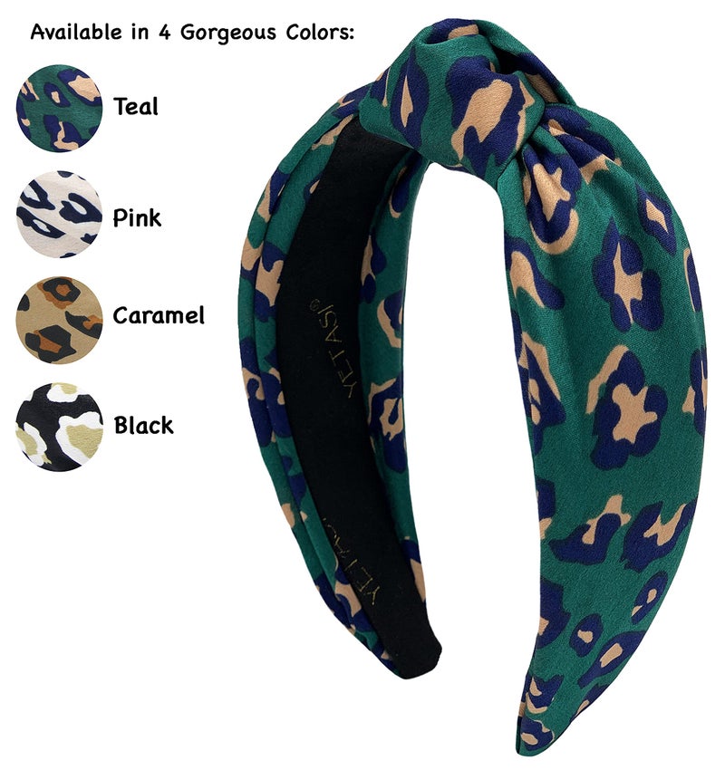 YETASI Leopard Satin Headbands for Women Designer Wearable All Day Head bands for Women's Hair are Chic. Green Knotted Headband is a Fashion Top Knot Cheetah Head band Girl - Image 2