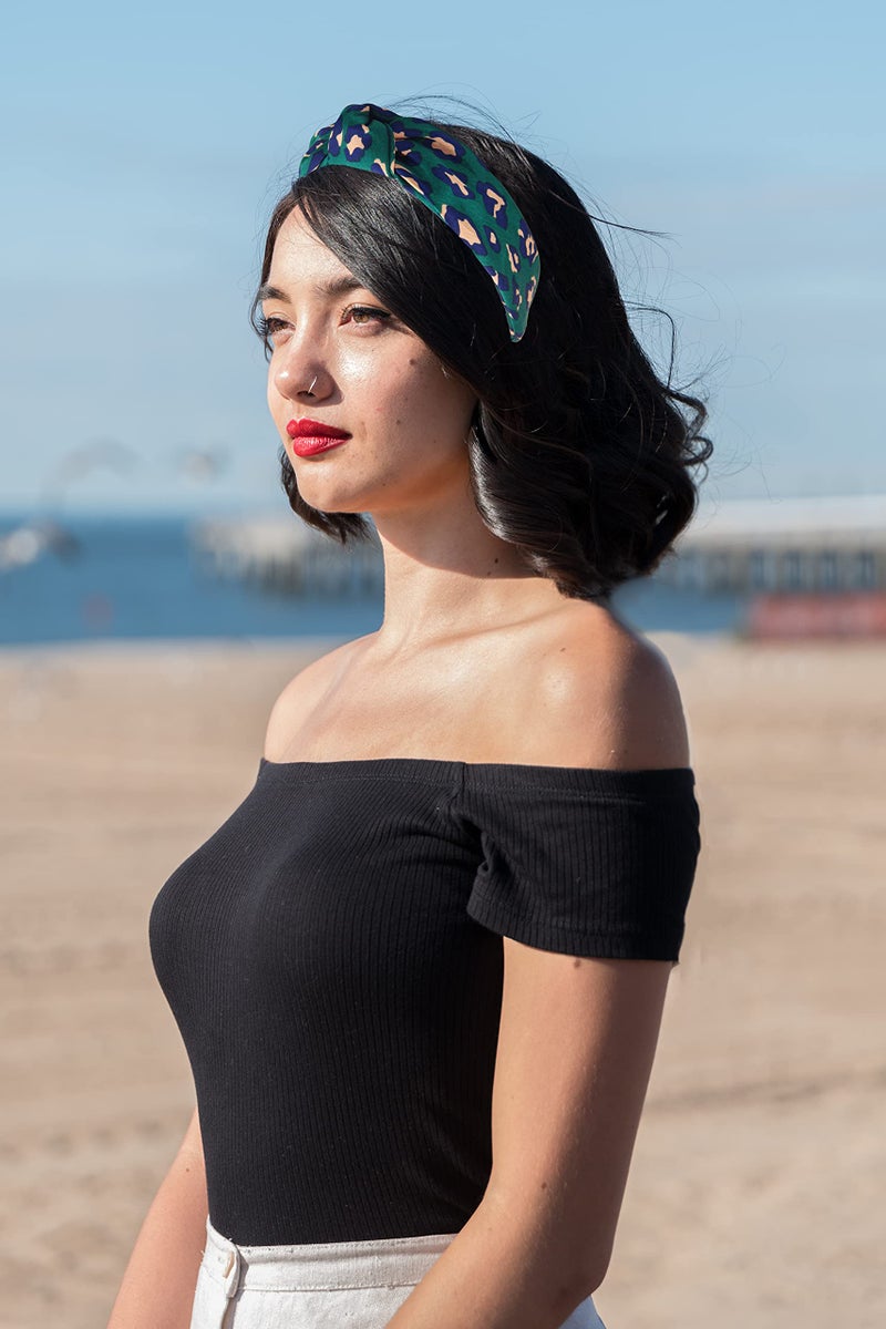 YETASI Leopard Satin Headbands for Women Designer Wearable All Day Head bands for Women's Hair are Chic. Green Knotted Headband is a Fashion Top Knot Cheetah Head band Girl - Image 3