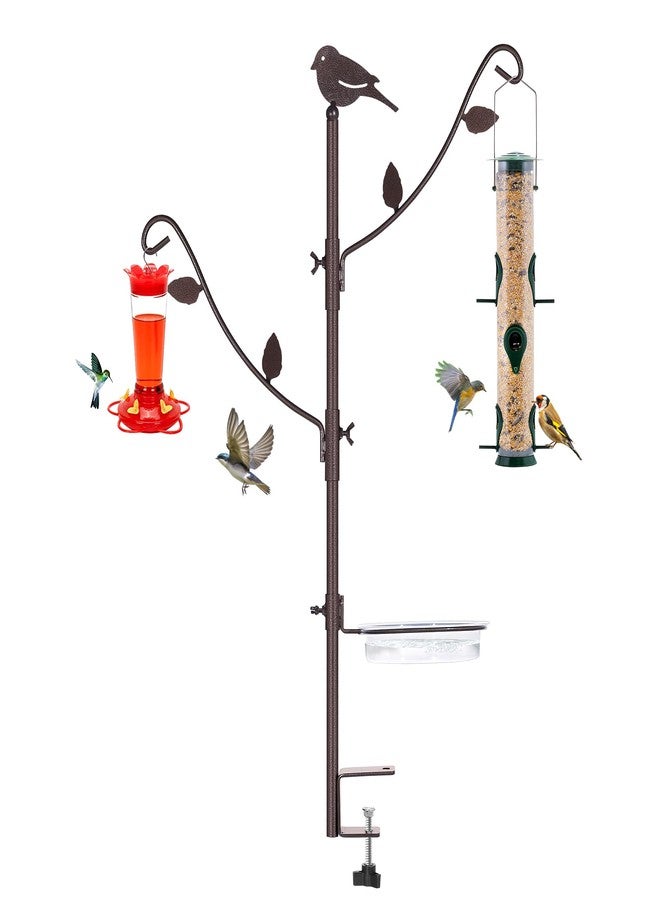 YINGYM Deck Bird Feeder Pole Porch Multi-Hooks Hanging Kit for Outside with Two Adjustable Branches, Water Bowl, Bird Feeder Planter Hanger - Image 1