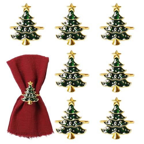 FEKIDO Christmas Napkin Rings Set of 8, Green Christmas Tree Metal Napkin Rings Holder Suitable for Christmas Thanksgiving Festival Holiday Table Dinner Decorations - Image 1