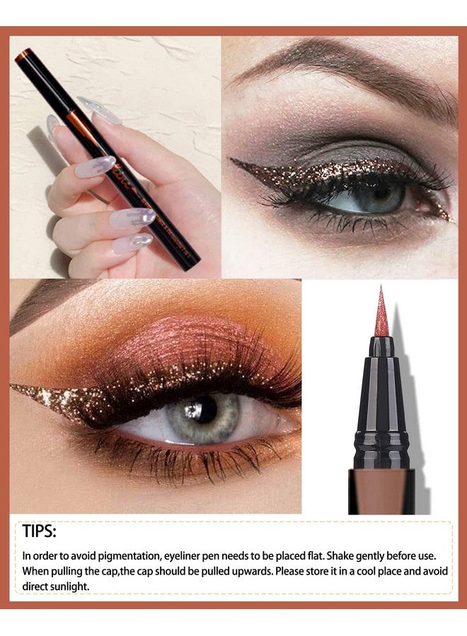 LYSdefeu Bronze Glitter Eyeliner Liquid Liner1Pcs Brown Metallic Shimmer Sparkling Colored Eye Liner Eyeshadow Makeup Pen Long Lasting High Pigmented Waterproof Smudgeproof Eyeliner Pencil Gift For Women - Image 2