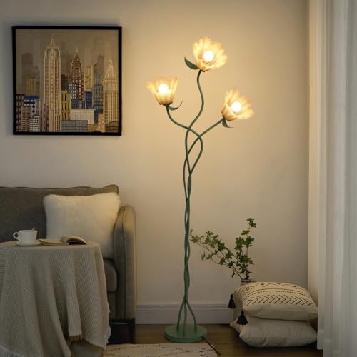 Elaruslux Vintage 3 Heads Flower Floor Lamp with Adjustable Gooseneck Corner Standing Tall Floor Lamp 3 Color Modes for Living Room Bedroom Reading Decoration Vine Floral Lamp with Lily of The Valley - Image 1