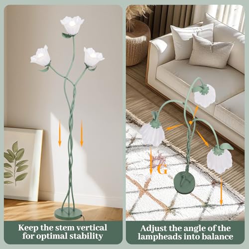 Elaruslux Vintage 3 Heads Flower Floor Lamp with Adjustable Gooseneck Corner Standing Tall Floor Lamp 3 Color Modes for Living Room Bedroom Reading Decoration Vine Floral Lamp with Lily of The Valley - Image 2