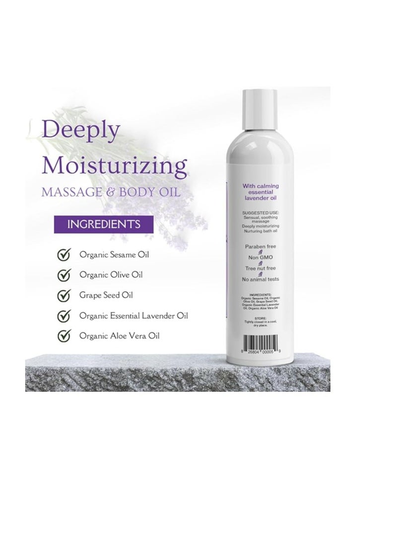 Aloe Cadabra Body Massage Oil Best For Organic Calming Couples Baths with Natural Sensual Lavender, 8 Ounce  - Image 2
