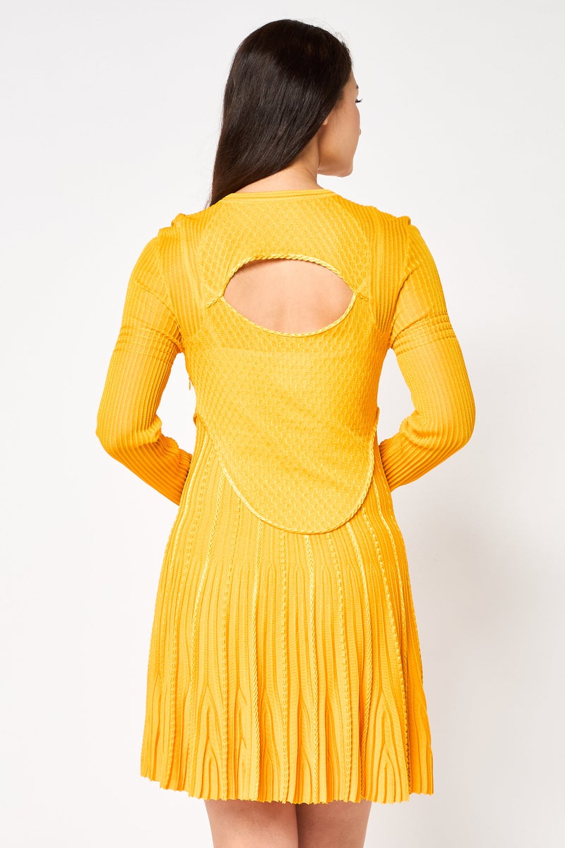 GIVENCHY Women Knit Pleated Mini Dress, Golden Yellow - Image 3