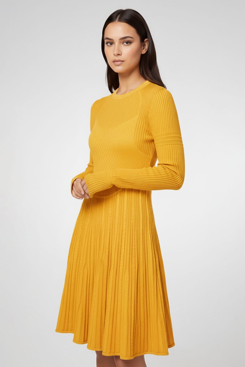 GIVENCHY فستان ميني مطوي محبوك للنساء، أصفر ذهبي - Image 3