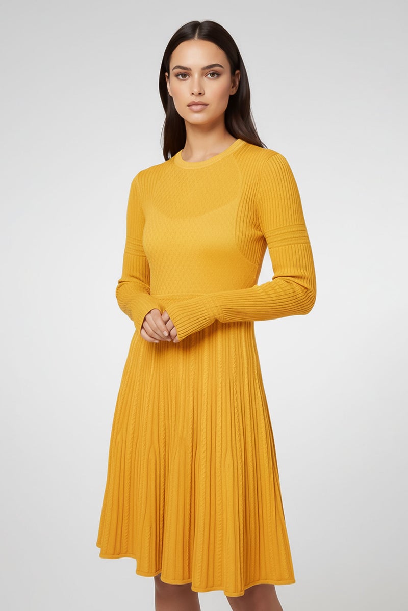 GIVENCHY Women Knit Pleated Mini Dress, Golden Yellow - Image 4