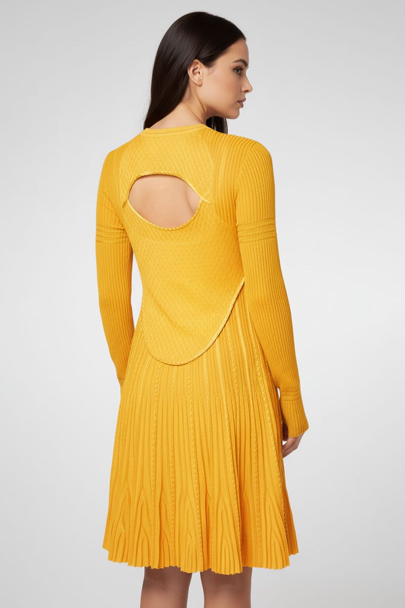 GIVENCHY Women Knit Pleated Mini Dress, Golden Yellow - Image 2