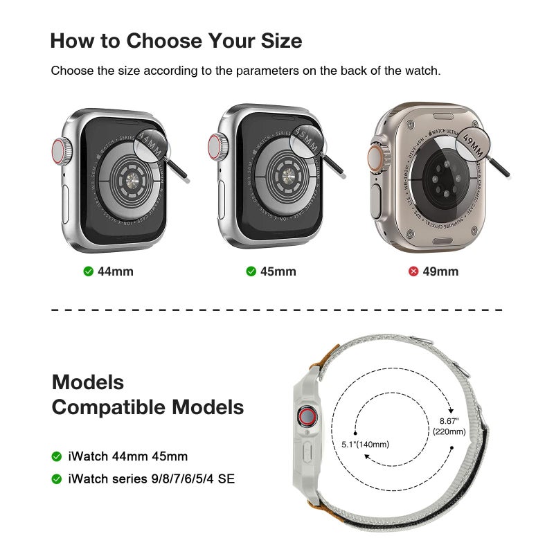 SUNFWR Bands Compatible with Apple Watch 44mm 45mm with Case,Rugged Velcro Sport Apple Watch Strap with Protective Cover for iwatch Series 9/8/7/6/5/4/SE for Men(Apricot grey) - Image 2