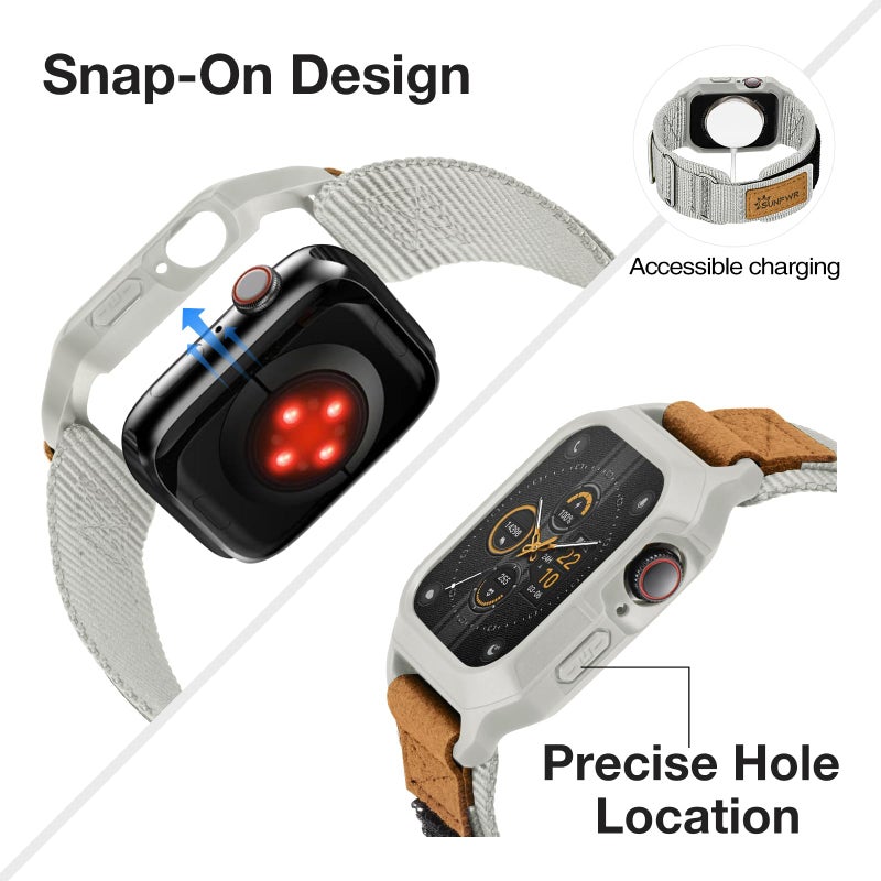 SUNFWR Bands Compatible with Apple Watch 44mm 45mm with Case,Rugged Velcro Sport Apple Watch Strap with Protective Cover for iwatch Series 9/8/7/6/5/4/SE for Men(Apricot grey) - Image 4