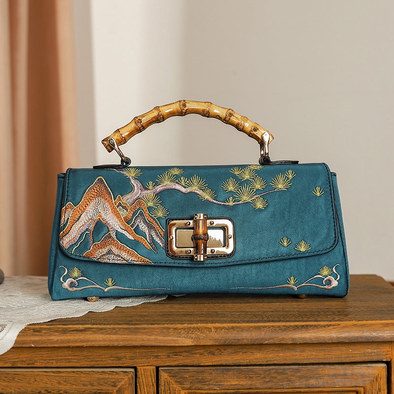 Chinese Style Embroidered Cheongsam Leather Antique Style Handbag Vintage Women'S Bag Handmade Boston Bag Dinner Republic Of China Style - Image 1