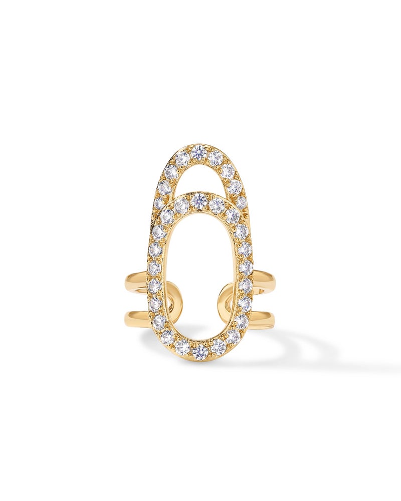 PAVOI 14K Yellow Gold Plated Oval Nail Ring for Women | Adjustable Statement Cubic Zirconia Ring - Image 1