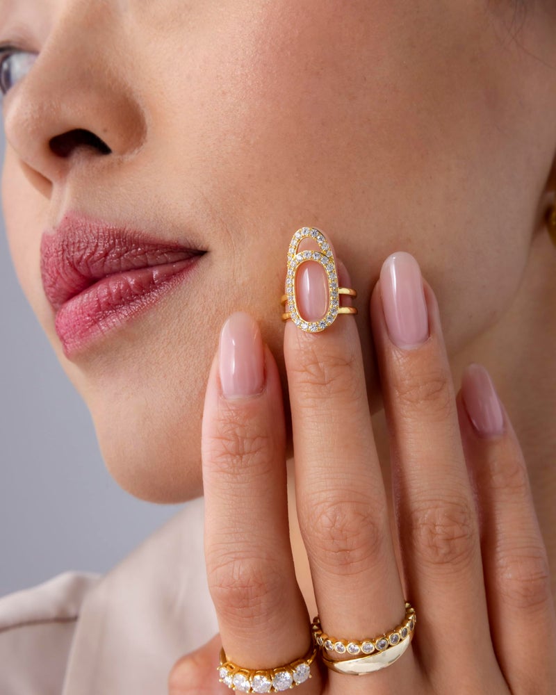 PAVOI 14K Yellow Gold Plated Oval Nail Ring for Women | Adjustable Statement Cubic Zirconia Ring - Image 2