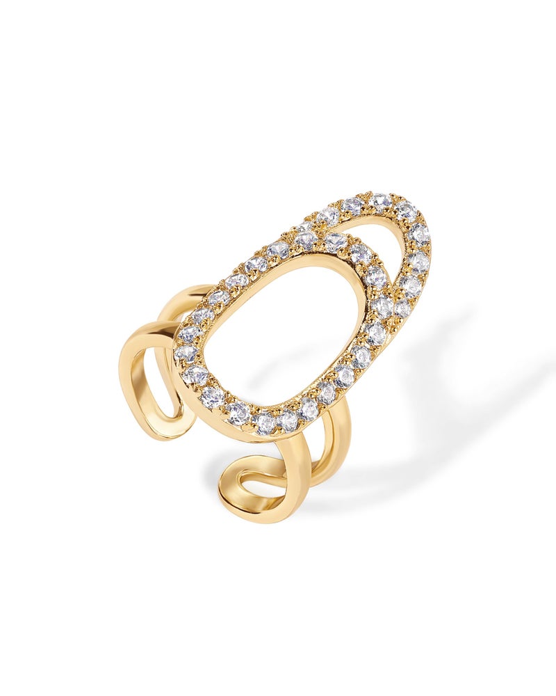 PAVOI 14K Yellow Gold Plated Oval Nail Ring for Women | Adjustable Statement Cubic Zirconia Ring - Image 3