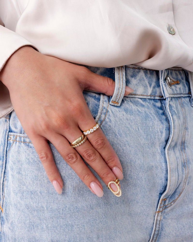 PAVOI 14K Yellow Gold Plated Oval Nail Ring for Women | Adjustable Statement Cubic Zirconia Ring - Image 4