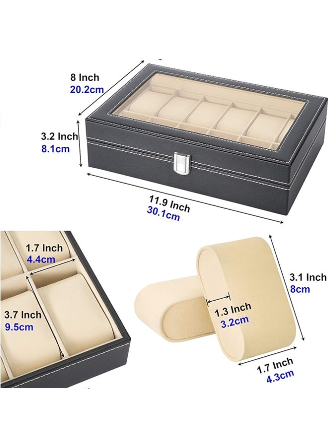 بلومنغ تايم صندوق ساعة ، 12 خلية ساعة / صندوق تخزين مجوهرات ، غطاء شفاف مرئي ، صندوق تخزين من جلد البولي يوريثان ، صندوق تخزين مجوهرات ، بطانة مخملية - Image 4