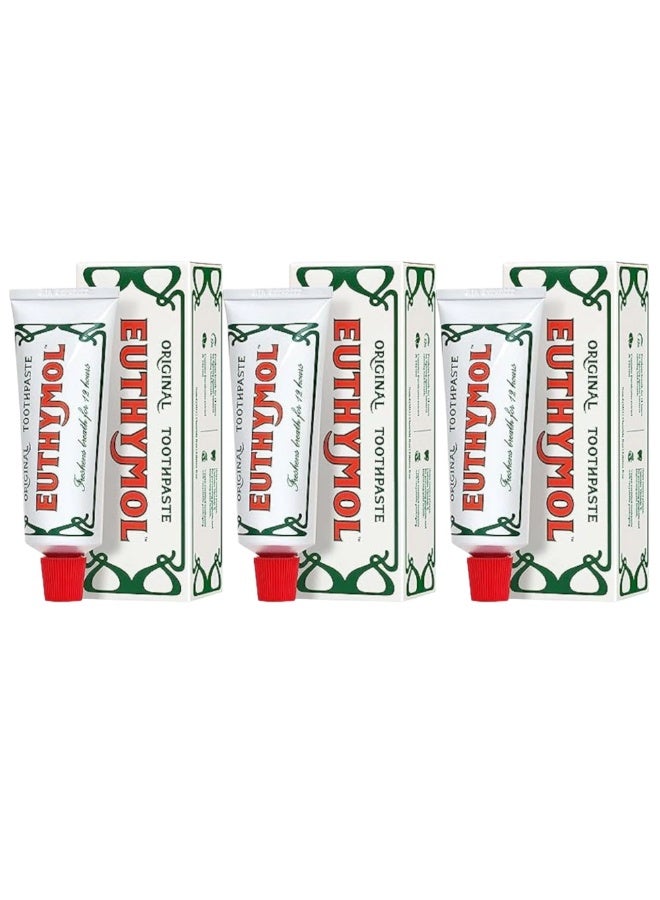 Euthymol Original Toothpaste for cleaning teeth and protecting gums with a distinctive fresh scent, 75 ml (3 PIECES) - Image 1