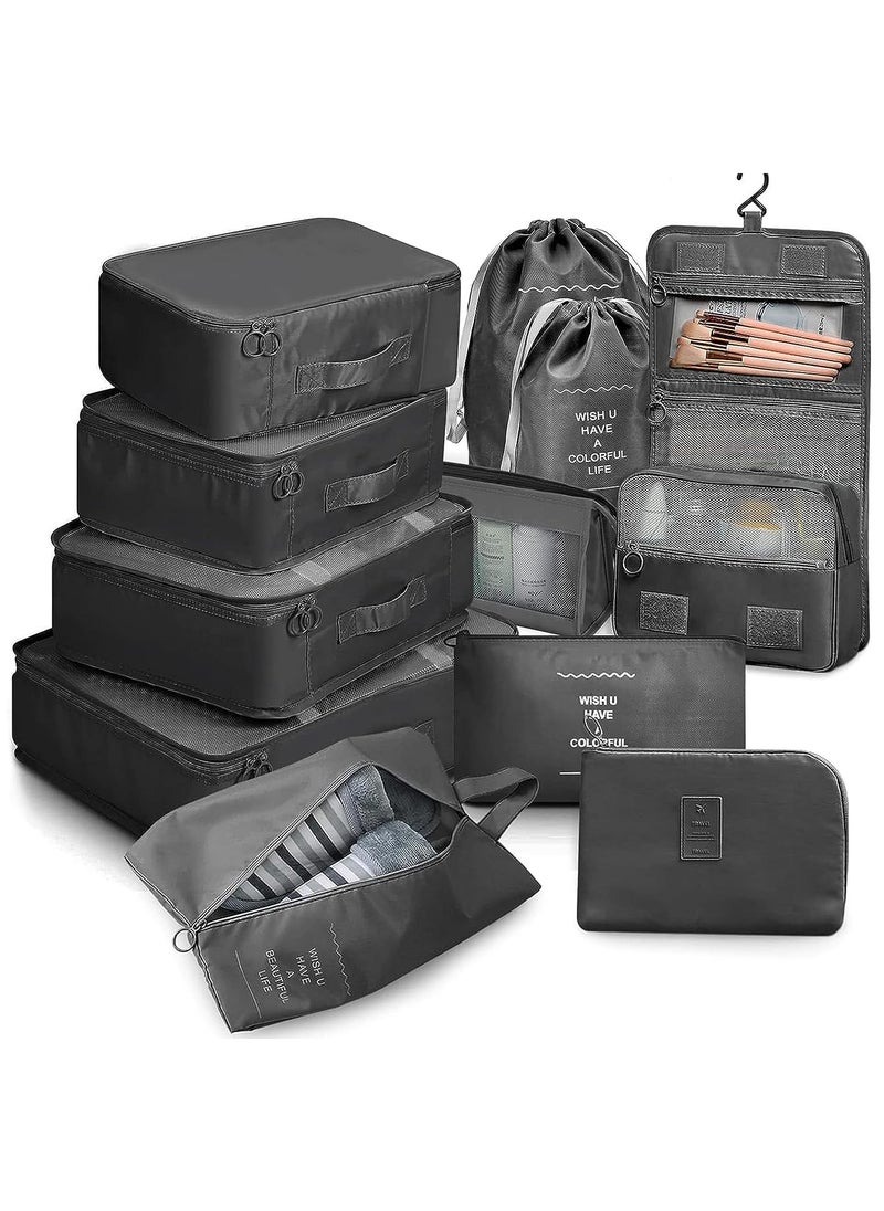 Generic - 11Pcs Packing Cube set Packing Luggage Organizers for Travel Packing Organizers with Laundry Bag Compression Storage Shoe Bag Makeup Bag Clothing Underwear Bag for Man & Woman (Black) - Image 1