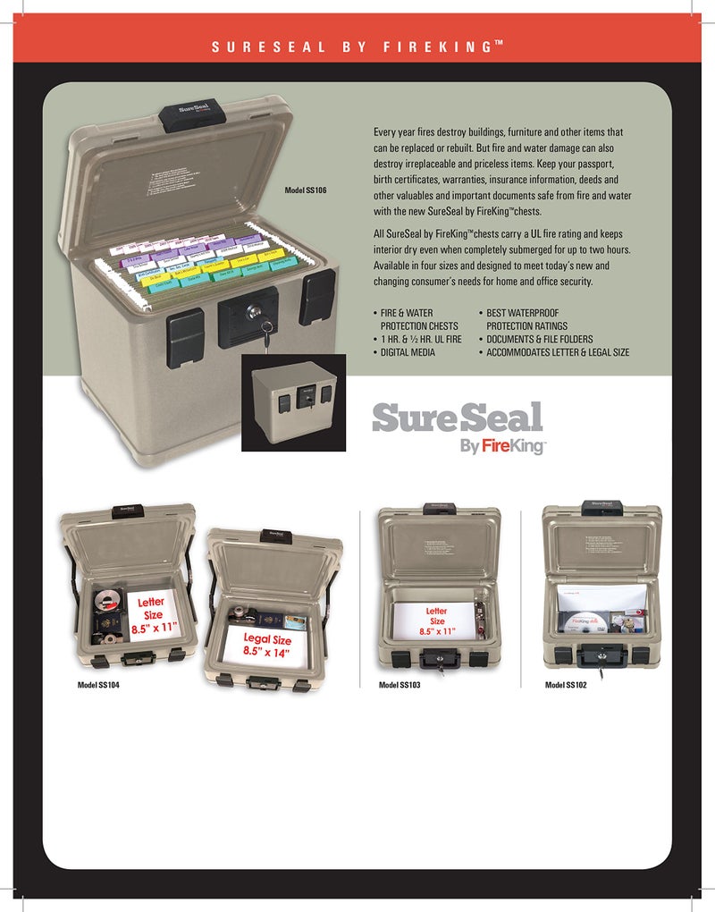 FireKing SureSeal Fire Safe with Key Lock, 1 Half Hour Fire Rated, UL Rated & 100 Hour Water Resistant Home Safe, Portable Home Safes, Taupe - Image 3