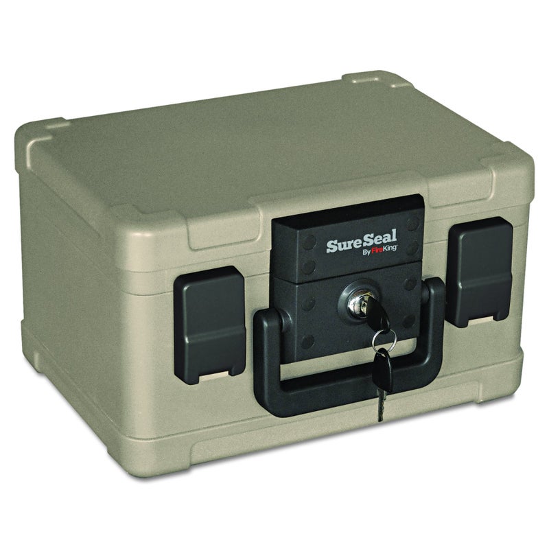 FireKing SureSeal Fire Safe with Key Lock, 1 Half Hour Fire Rated, UL Rated & 100 Hour Water Resistant Home Safe, Portable Home Safes, Taupe - Image 1