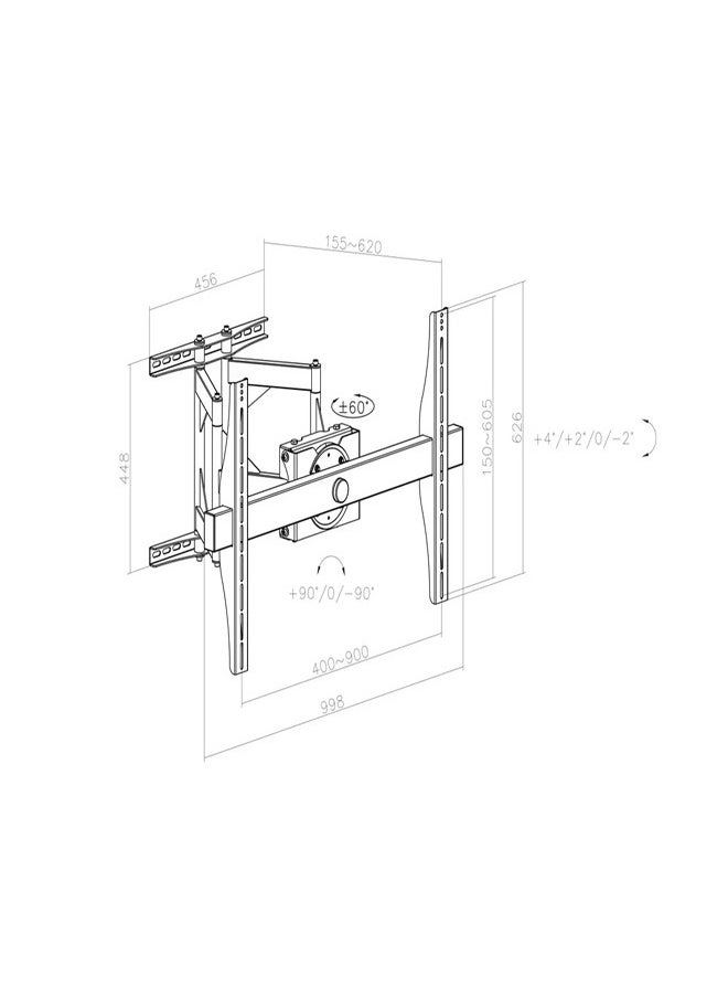Skill Tech SH 380P Heavy Duty Swivel TV Wall Mount for 65"-120" LED LCD Screens, VESA 1000x600, Adjustable Arm 155–620mm, 150kg Load Capacity – Black  - Image 2