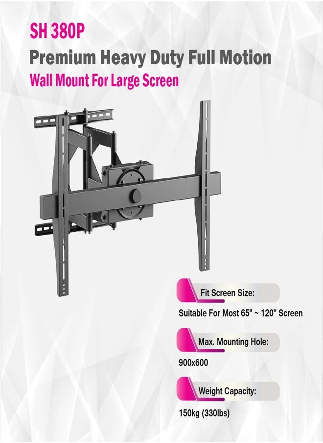 Skill Tech SH 380P Heavy Duty Swivel TV Wall Mount for 65"-120" LED LCD Screens, VESA 1000x600, Adjustable Arm 155–620mm, 150kg Load Capacity – Black  - Image 4