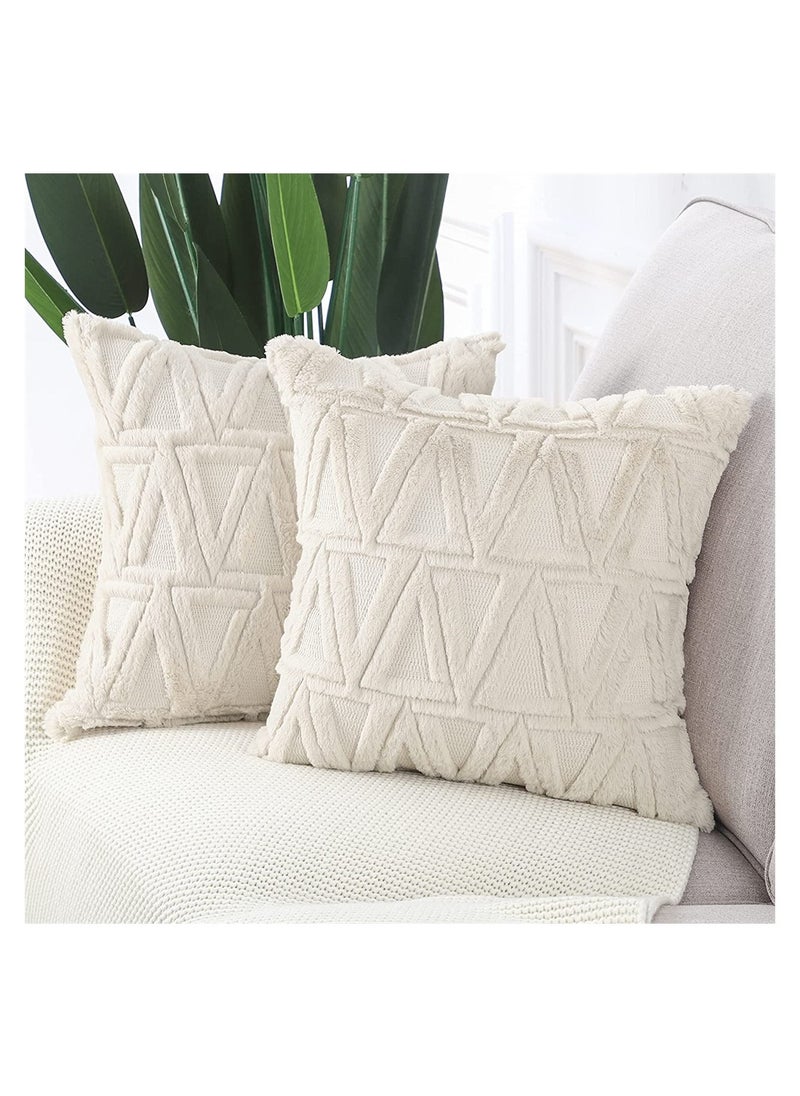 SYOSI - Single Sided Plush Pillowcase, 2 Packs of Soft Plush Short Wool Velvet Embellishment Pillowcase, Nordic Style Cushion Cover Pillowcase, Suitable for Sofa and Bedroom Beige, 16x16 Inches - Image 1