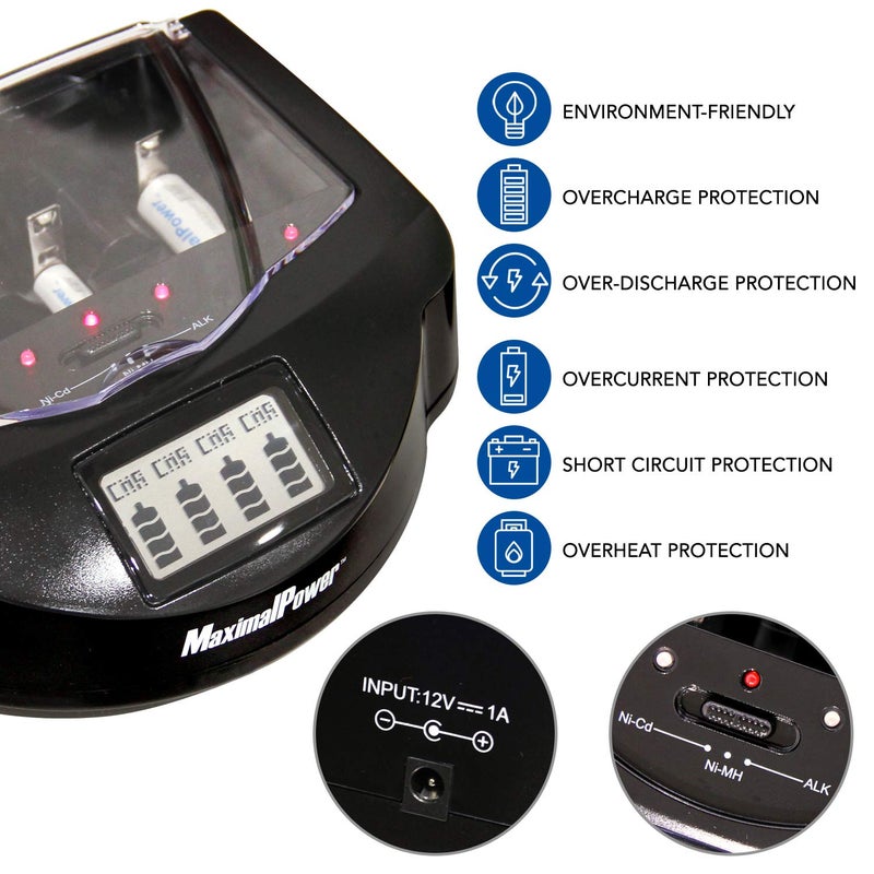 MaximalPower FC999 Universal Rapid Charger for Alkaline, RAM, Ni-MH, Ni-CD, AA, AAA, C, D, 9V Batteries,Black - Image 4
