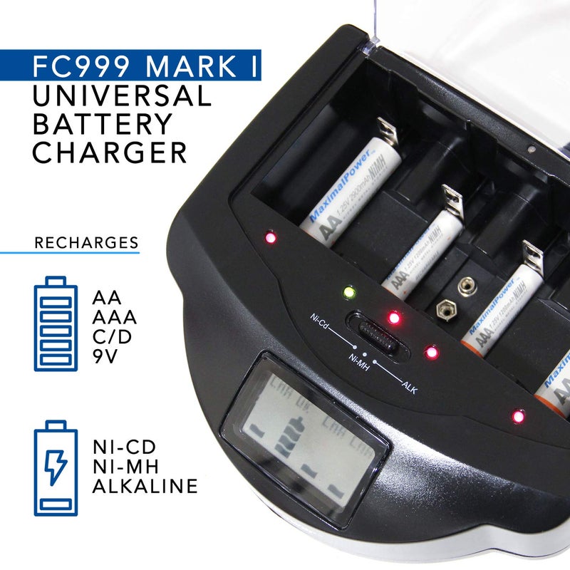MaximalPower FC999 Universal Rapid Charger for Alkaline, RAM, Ni-MH, Ni-CD, AA, AAA, C, D, 9V Batteries,Black - Image 2
