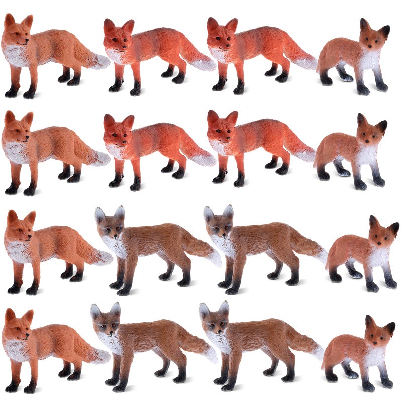 Zomiboo 16 Pcs Fox Toy Figures Set Red PVC Plastic Toys Realistic Miniature Mini Red Wild Fox Figurine Set for Collection Home Decor Accessories Cake Toppers Decoration - Image 3
