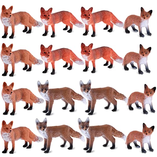 Zomiboo 16 Pcs Fox Toy Figures Set Red PVC Plastic Toys Realistic Miniature Mini Red Wild Fox Figurine Set for Collection Home Decor Accessories Cake Toppers Decoration - Image 1