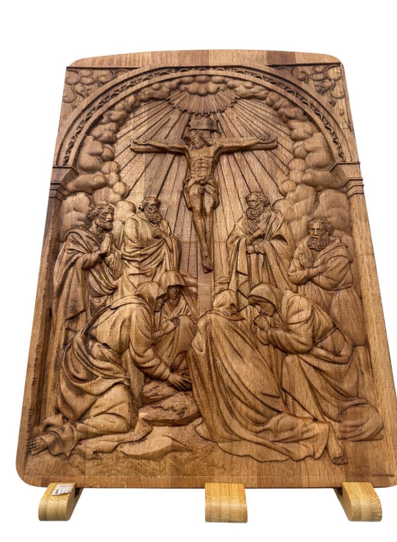 إي إس بي بريميوم Wooden Wall Art – Jesus Crucifixion Scene Panel with Stand - Image 4