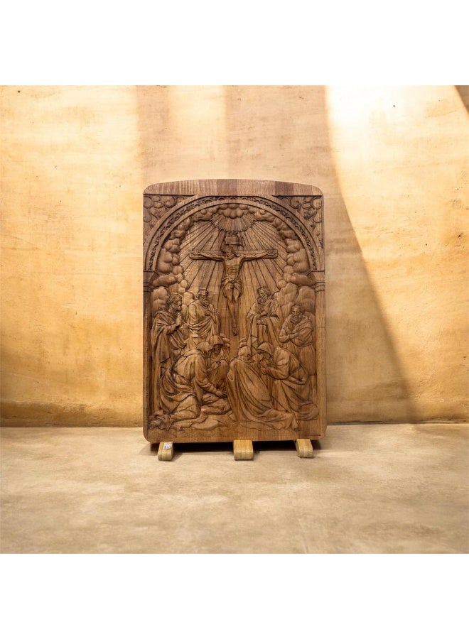 إي إس بي بريميوم Wooden Wall Art – Jesus Crucifixion Scene Panel with Stand - Image 5