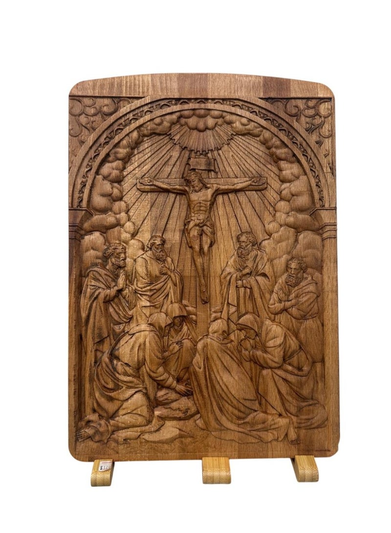 إي إس بي بريميوم Wooden Wall Art – Jesus Crucifixion Scene Panel with Stand - Image 2
